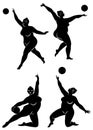 Collection. Gymnastics. Silhouette of a girl with a ball. The woman is overweight, a large body. The girl is full