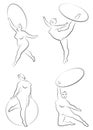 Collection. Gymnastics Silhouette of a girl with a hoop. The woman is overweight, a large body. The girl is a full figure. Set of