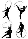 Collection. Gymnastics Silhouette of a girl with a hoop. The woman is overweight, a large body. The girl is a full figure. Set of