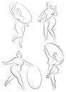 Collection. Gymnastics. Silhouette of a girl with a hoop. The woman is overweight, a large body. The girl is full