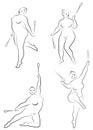 Collection. Gymnastics. Silhouette of a girl with a ribbon. The woman is overweight, a large body. The girl is full