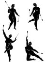 Collection. Gymnastics. Silhouette of a girl with a ribbon. The woman is overweight, a large body. The girl is full