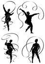 Collection. Gymnastics. Silhouette of a girl with a ribbon. The woman is overweight, a large body. The girl is full figured.