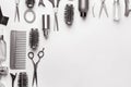 Set of hairdresser tools and accessories on white background