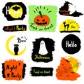 Collection halloween banners. Beautiful halloween set in . Cartoon holiday elements in bright colors