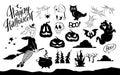 HalloweenCollection of Halloween characters and decor elements, icons and black silhouettes isolated on white background. Royalty Free Stock Photo