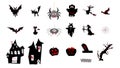 Collection of halloween, icons, black, red. Set of Halloween silhouettes on white background for celebration, template and Royalty Free Stock Photo