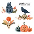 Collection of Halloween ready to use compositions with traditional holiday symbols.