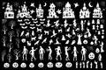 Collection of halloween silhouettes icon and character Royalty Free Stock Photo