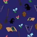 Seamless pattern Collection of halloween silhouettes icon and character . Royalty Free Stock Photo