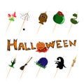 Collection of halloween silhouettes icon and character Royalty Free Stock Photo