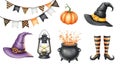 Collection of Halloween Themed Illustrations on White Background holiday celebration Royalty Free Stock Photo