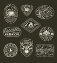 Collection of hand drawn adventure, camping, nature, travel emblems and patches Royalty Free Stock Photo