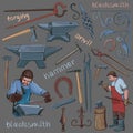 Collection of hand drawn blacksmith icons