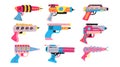 Collection of hand drawn blaster ray guns isolated on white background. Royalty Free Stock Photo