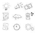 Collection of hand drawn business icon doodle cartoon style vector Royalty Free Stock Photo