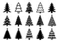 Collection of hand drawn christmas tree illustrations in various styles Royalty Free Stock Photo