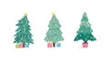 Collection of hand drawn Christmas trees with decoration and candles. Colorful vector illustration Royalty Free Stock Photo