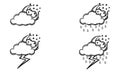 a collection of hand drawn of cloudy clouds, rain clouds and lightning clouds