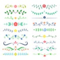 Collection of hand drawn colored flourish text dividers.