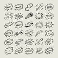 Collection of Hand Drawn Comic Book Sound Effects and Speech Bubbles explosion bang Royalty Free Stock Photo