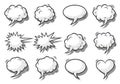 Collection of hand drawn comic book speech bubbles and thought clouds Royalty Free Stock Photo