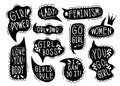 Collection hand drawn communicate feminism speech. Design element slogan doodle business message