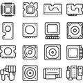 Collection of hand drawn computer hardware components and electronic parts Royalty Free Stock Photo