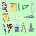 collection of hand drawn crafting tool sticker Royalty Free Stock Photo