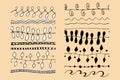 Collection of hand drawn doodle botanical seamless brushes, floral borders or dividers