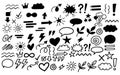 A collection of hand-drawn doodle elements including hearts, stars, question marks, speech bubbles, arrows, and lightning bolts on Royalty Free Stock Photo