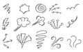 Collection of hand drawn doodle elements representing wind and weather patterns Royalty Free Stock Photo