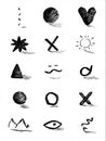 A collection of 16 hand-drawn doodles, each with distinct shapes and designs, Royalty Free Stock Photo