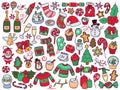 Collection of hand drawn festive Christmas and New Year celebration related objects and elements. Royalty Free Stock Photo