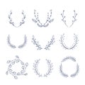 Collection of hand drawn floral laurels and wreaths template for your design