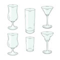 Collection of hand drawn glasses for cocktails