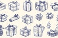 a collection of hand drawn illustrations of presents.