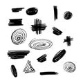 Collection of hand drawn ink brush strokes, lines and circles. Grunge doodle brushes. Set of vector elements, isolated Royalty Free Stock Photo