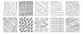 Collection of hand drawn line textures. Includes vector scribbles, grid with irregular,horizontal and wavy strokes Royalty Free Stock Photo