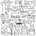 Collection Of Hand Drawn Lovely. Doodle Love Vector Set Illustration.