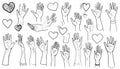 A collection of hand-drawn outlines of various hands in differen Royalty Free Stock Photo