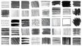 Collection of hand-drawn pencil strokes and textures in various shapes and patterns on white Royalty Free Stock Photo