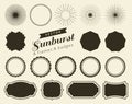 Collection of hand drawn retro sunburst, bursting rays design elements. Frames, badges