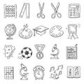Collection of Hand Drawn School Supplies and Educational Items for Learning and Creativity Royalty Free Stock Photo