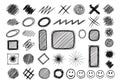 Collection of hand drawn scribbles circles squares lines and smiley faces in black ink Royalty Free Stock Photo