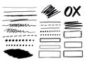 Collection of hand drawn scribbles lines dashes dots and rectangles for artistic design Royalty Free Stock Photo