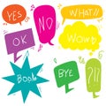 Collection of Hand drawn set of colorful speech bubbles with dialog words. Vector bubbles speech doodle Royalty Free Stock Photo