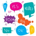 Collection of Hand drawn set of colorful speech bubbles with dialog words. Vector bubbles speech doodle Royalty Free Stock Photo