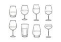Collection of hand drawn sketches of assorted drinking glasses and wine goblets Royalty Free Stock Photo