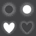 Collection of hand drawn snow frames - heart and circle shapes.